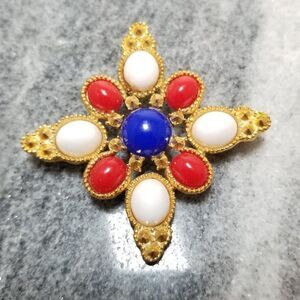 Vintage Sarah Coventry Red, White, Blue Starburst Shaped Brooch Lapel Pin